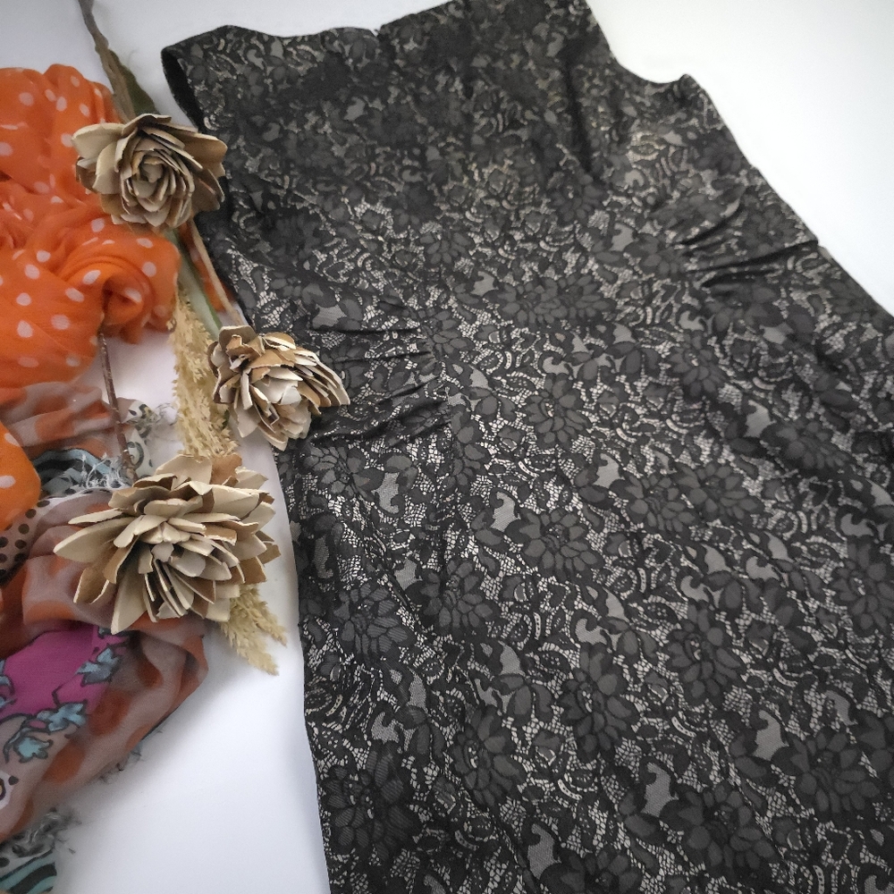 Adrianna Papell Black Bronze Lace Textures Dress Sz 12 - Picture 9 of 9